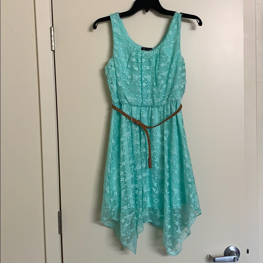 Lace Dress Mint Green Belted S Sleeveless Lined
